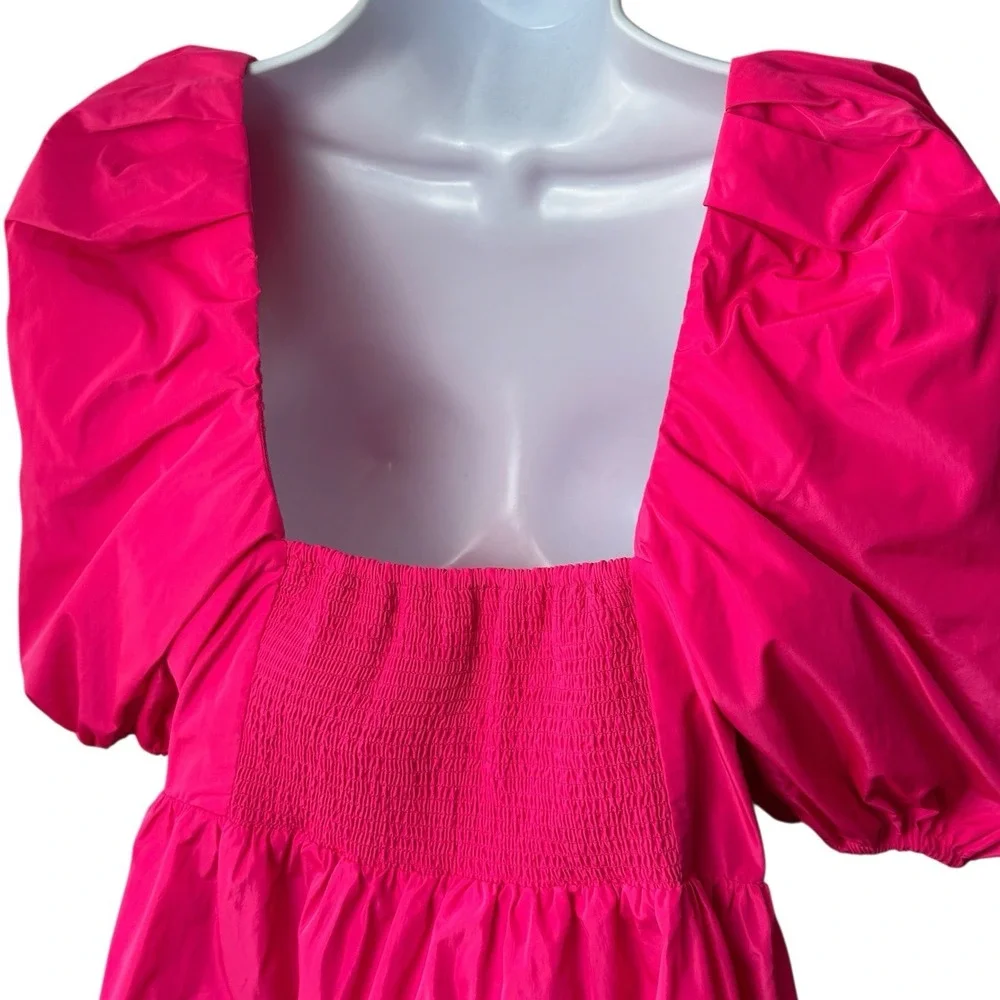 NEW Lilly Pulitzer Tiana Square Neck Puff-Sleeve Pink Grenadine Smocked Blouse 6